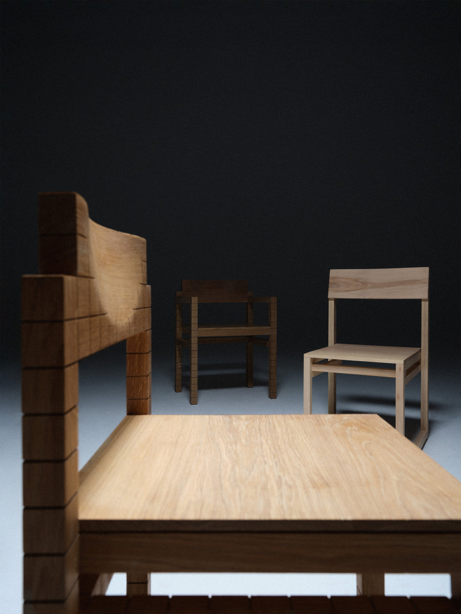 Silla Mosaico de madera maciza, vista lateral — Marlot Baus