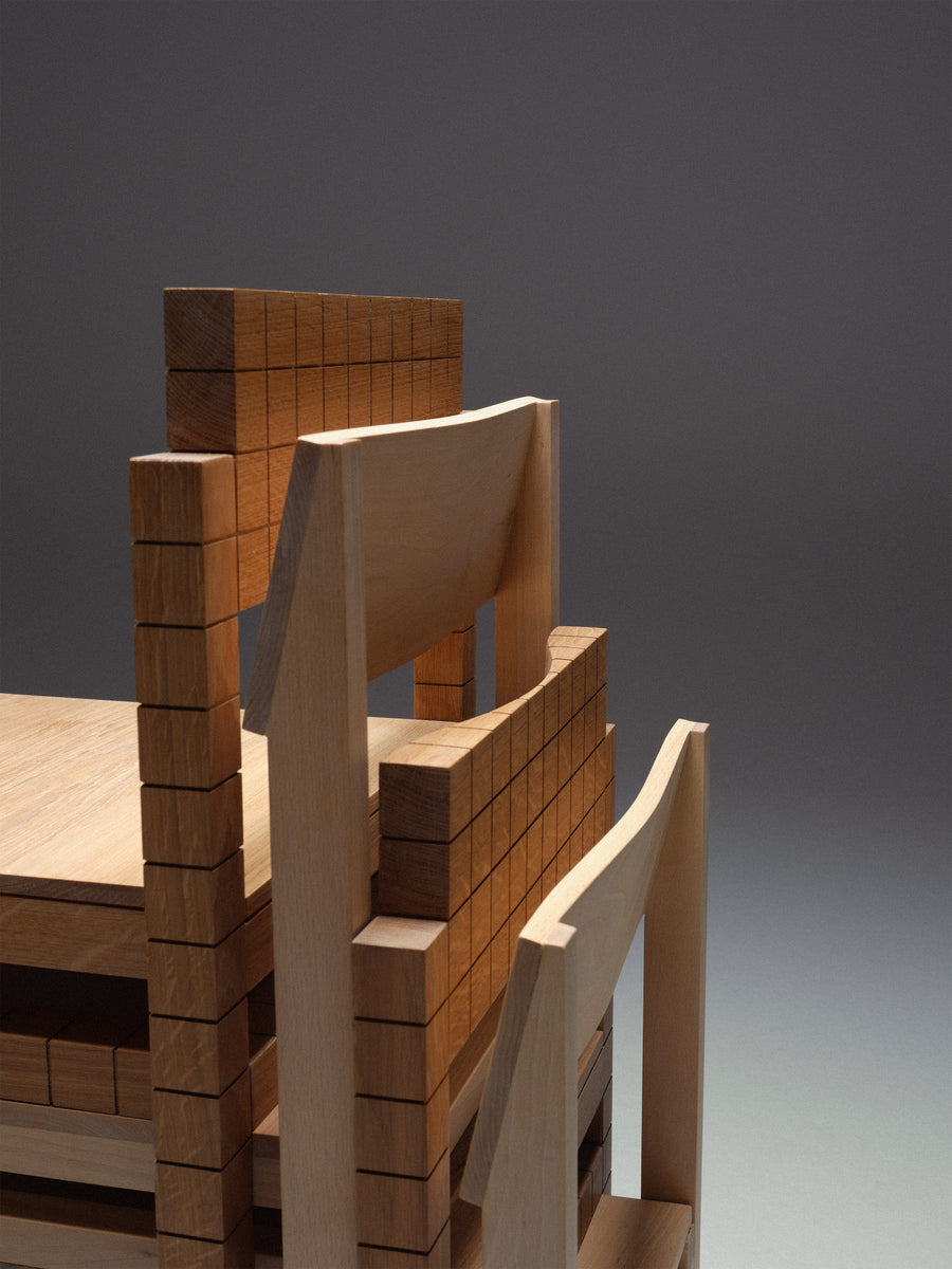 Silla Mosaico de madera maciza, detalle del acabado — Marlot Baus