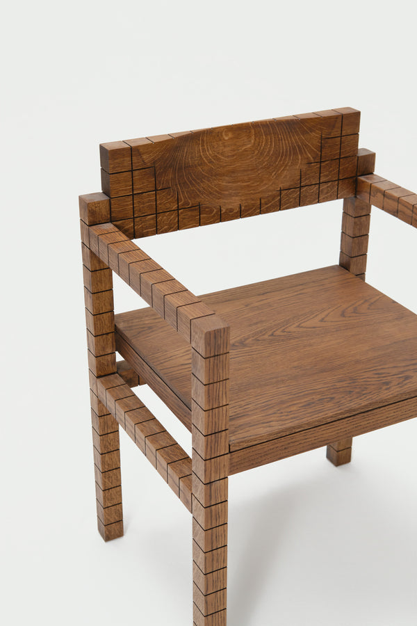 Silla con reposabrazos Mosaico de madera maciza, vista cenital — Marlot Baus