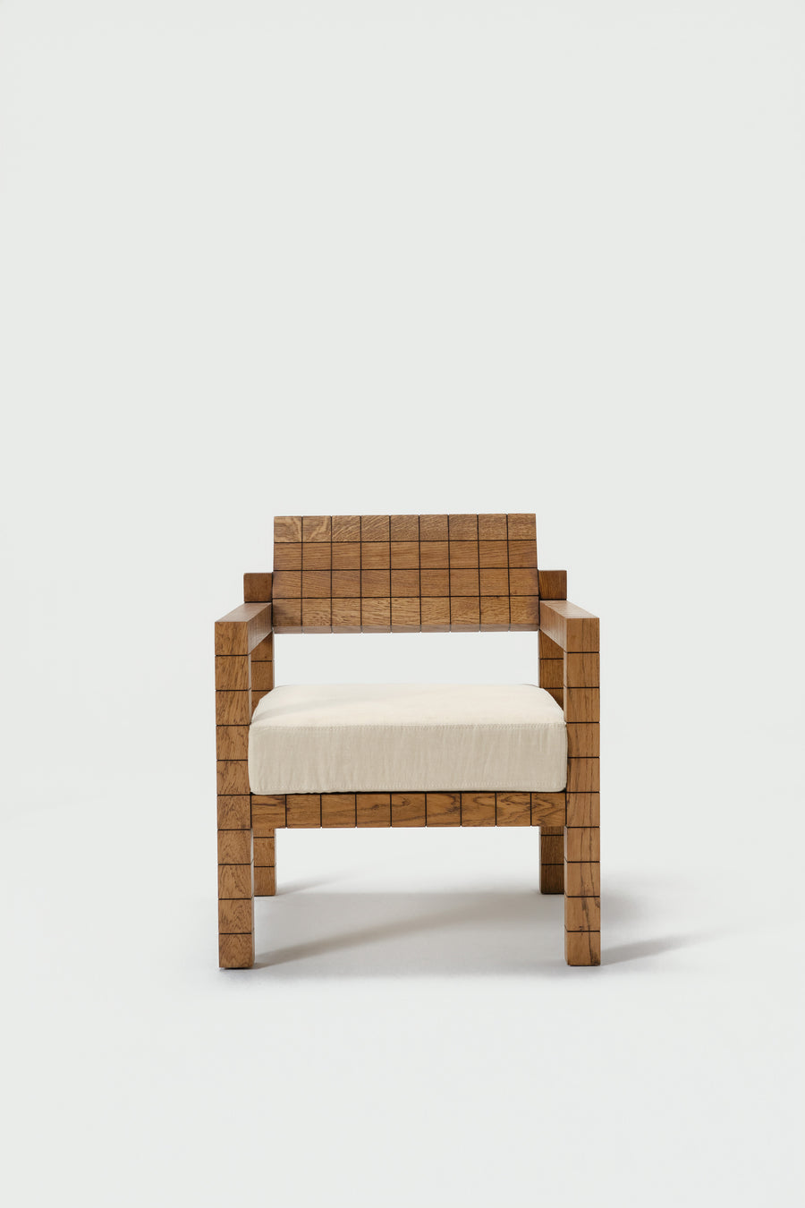 Silla con reposabrazos Mosaico de madera maciza, detalle de la superficie — Marlot Baus